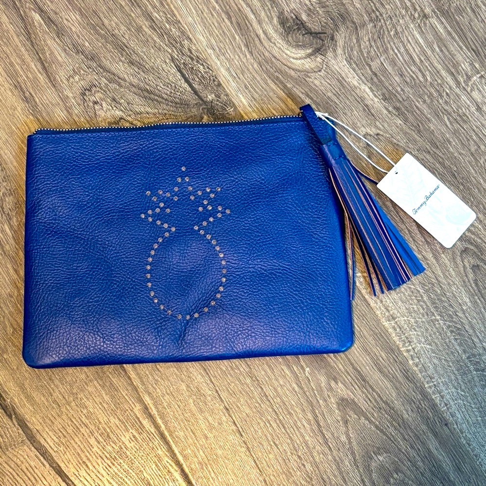 Tommy Bahama Royal Blue Leather Pouch/Clutch with Pineapple Design